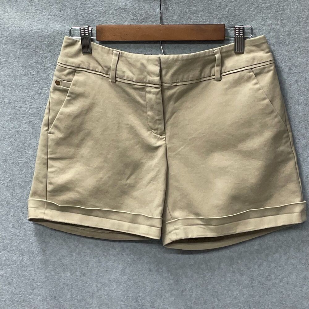 APT 9 Khaki Chino Shorts Womens 6 Tan Mid Rise Stretch Cuffed Summer